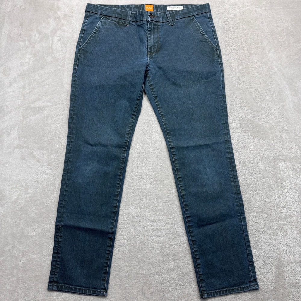 Hugo Boss Jeans Mens‎ 36x32 (36x28) Blue Indigo Orange 62 Slim Fit Dark Denim